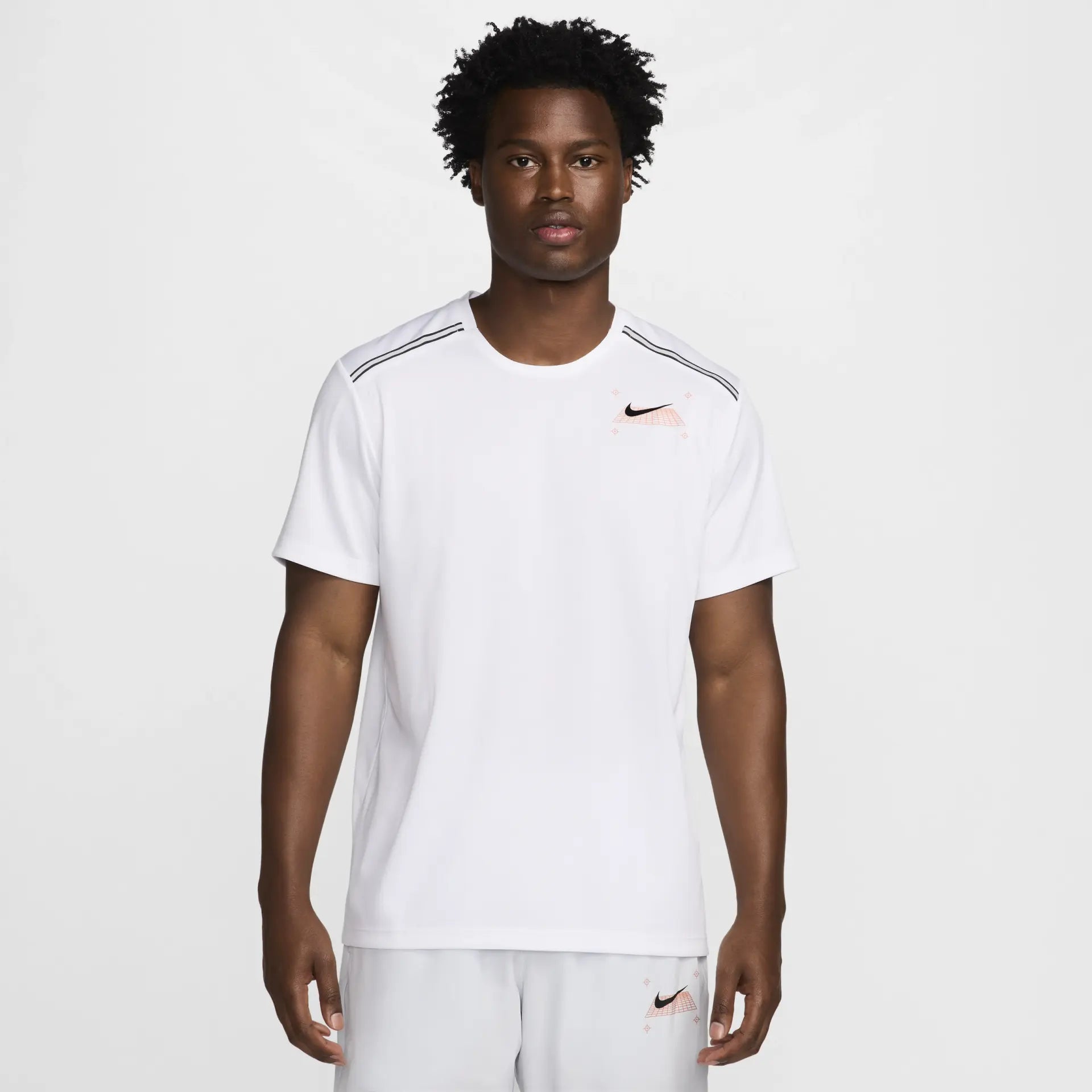 Nike Mens Miller Reflective Shoulder Graphic Logo Tee White