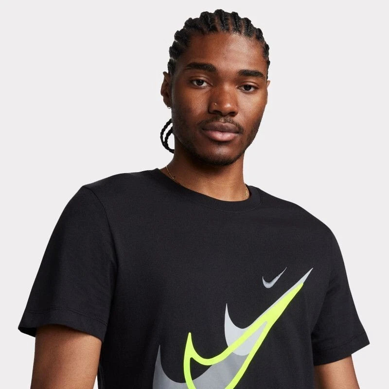 NIKE Graphic Multi Swoosh Logo Tee Black