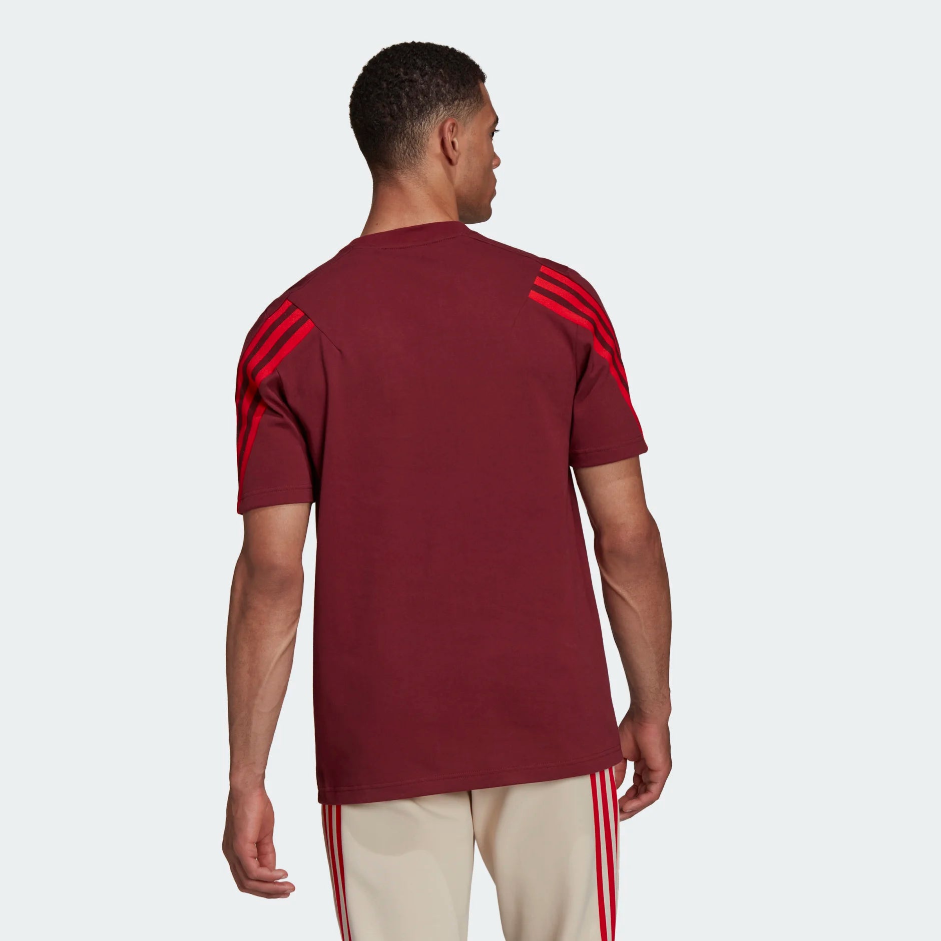 Adidas 3 stripe t shirt burgundy sale