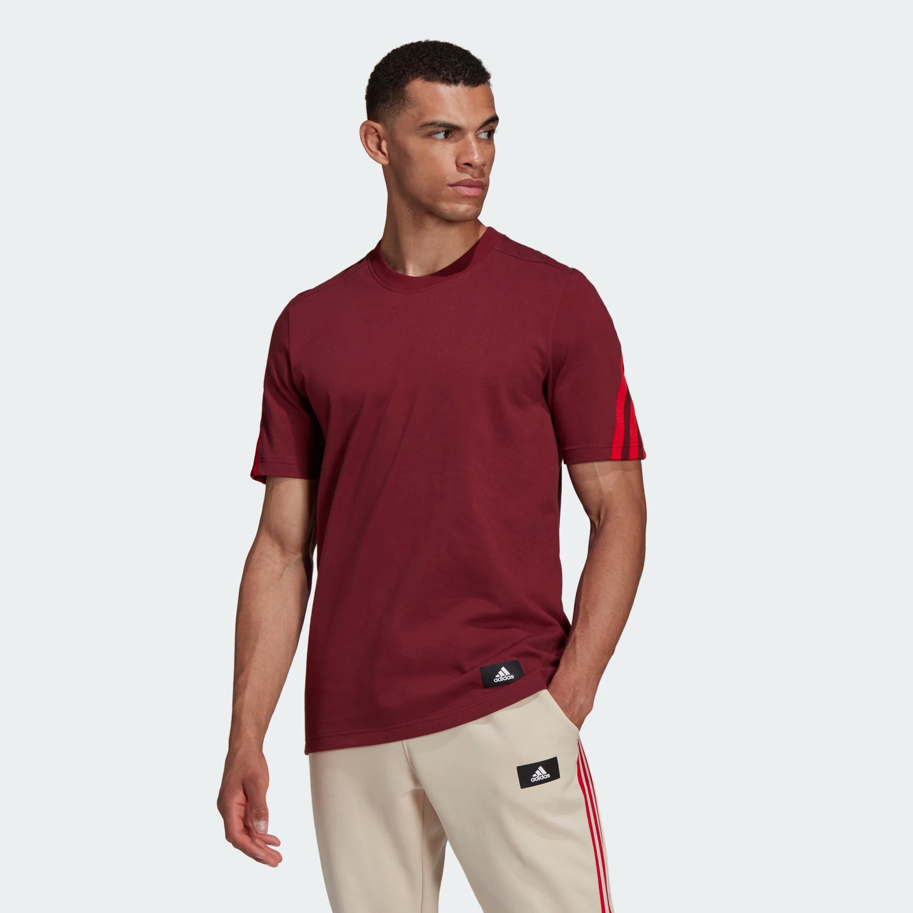 Adidas 3 stripe t shirt burgundy hotsell