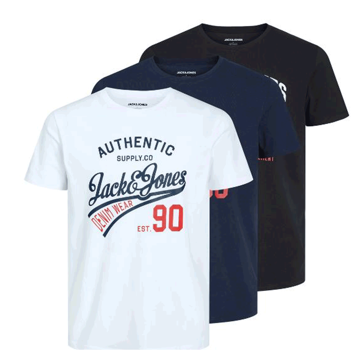 JACK & JONES JJETHAN 3PK TEE BLK/WHI/NAV 12221269