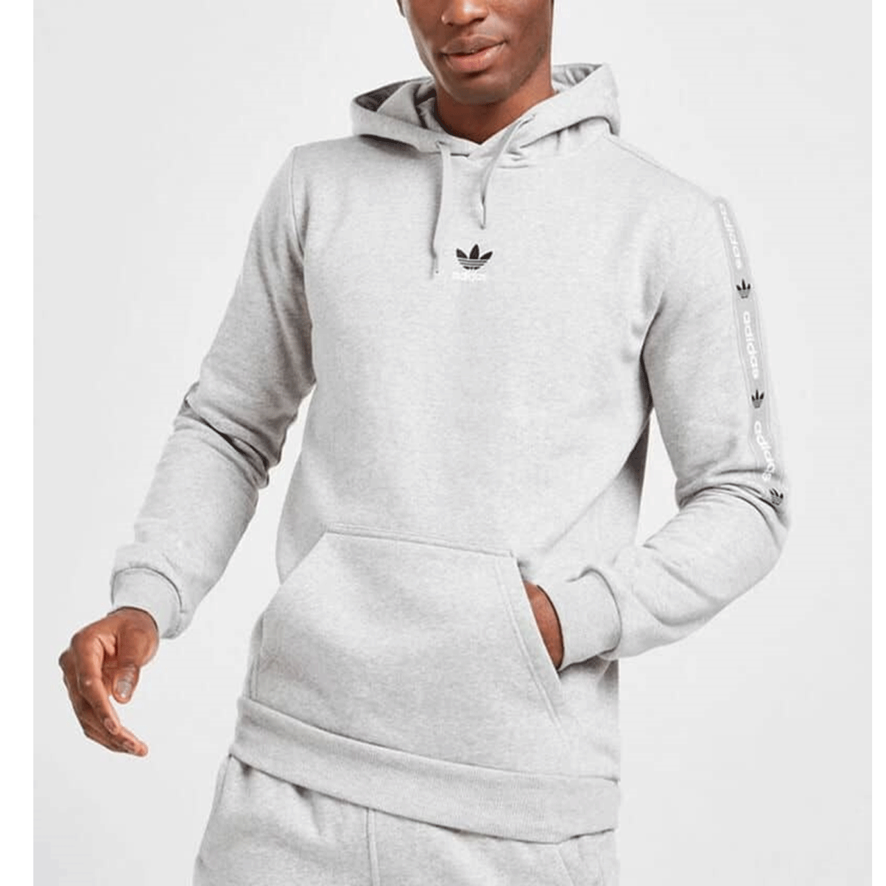 Grey adidas tape hoodie sale