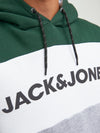 JACK &amp; JONES JJELOGO BLOCKING HOODIE GREEN/GREY 12172344