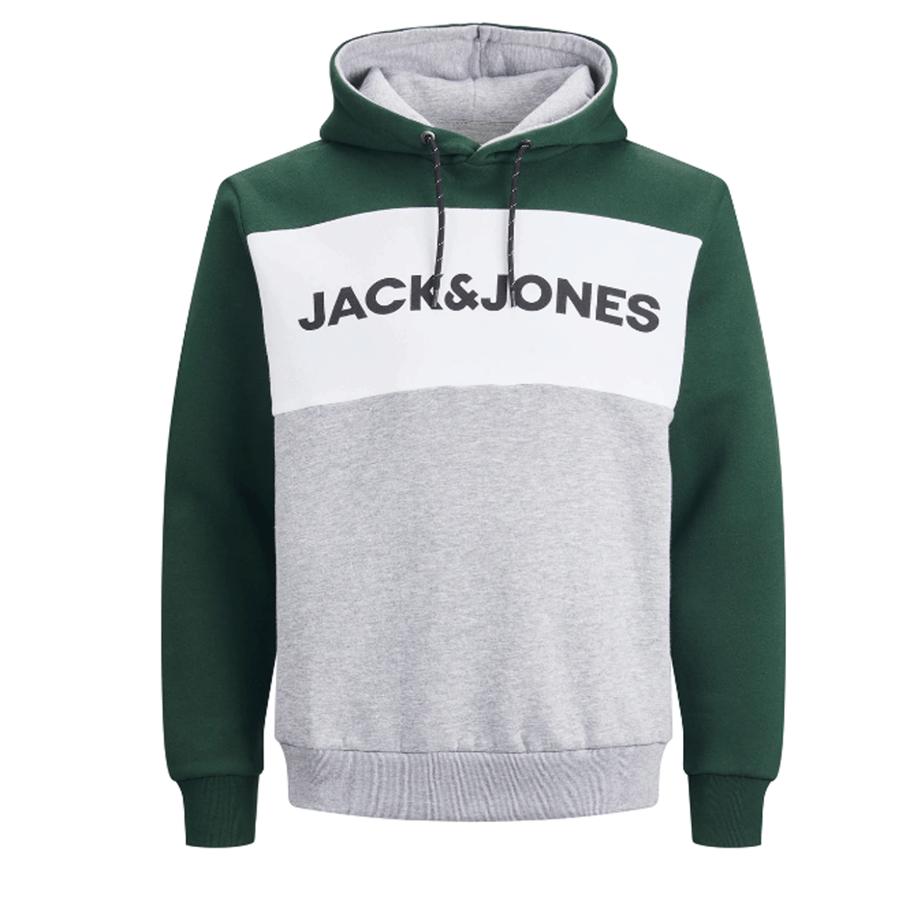 JACK & JONES JJELOGO BLOCKING HOODIE GREEN/GREY 12172344