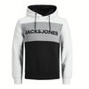 JACK &amp; JONES JJELOGO BLOCKING HOODIE WHITE/BLK 12172344