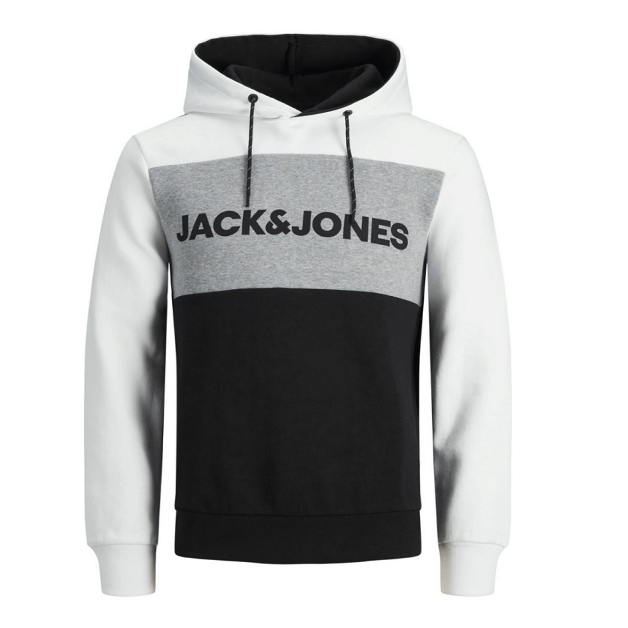 JACK & JONES JJELOGO BLOCKING HOODIE WHITE/BLK 12172344